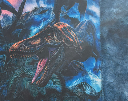 Dinosaurs on Pacific Blue Luxe Large Minky Blanket 55x79