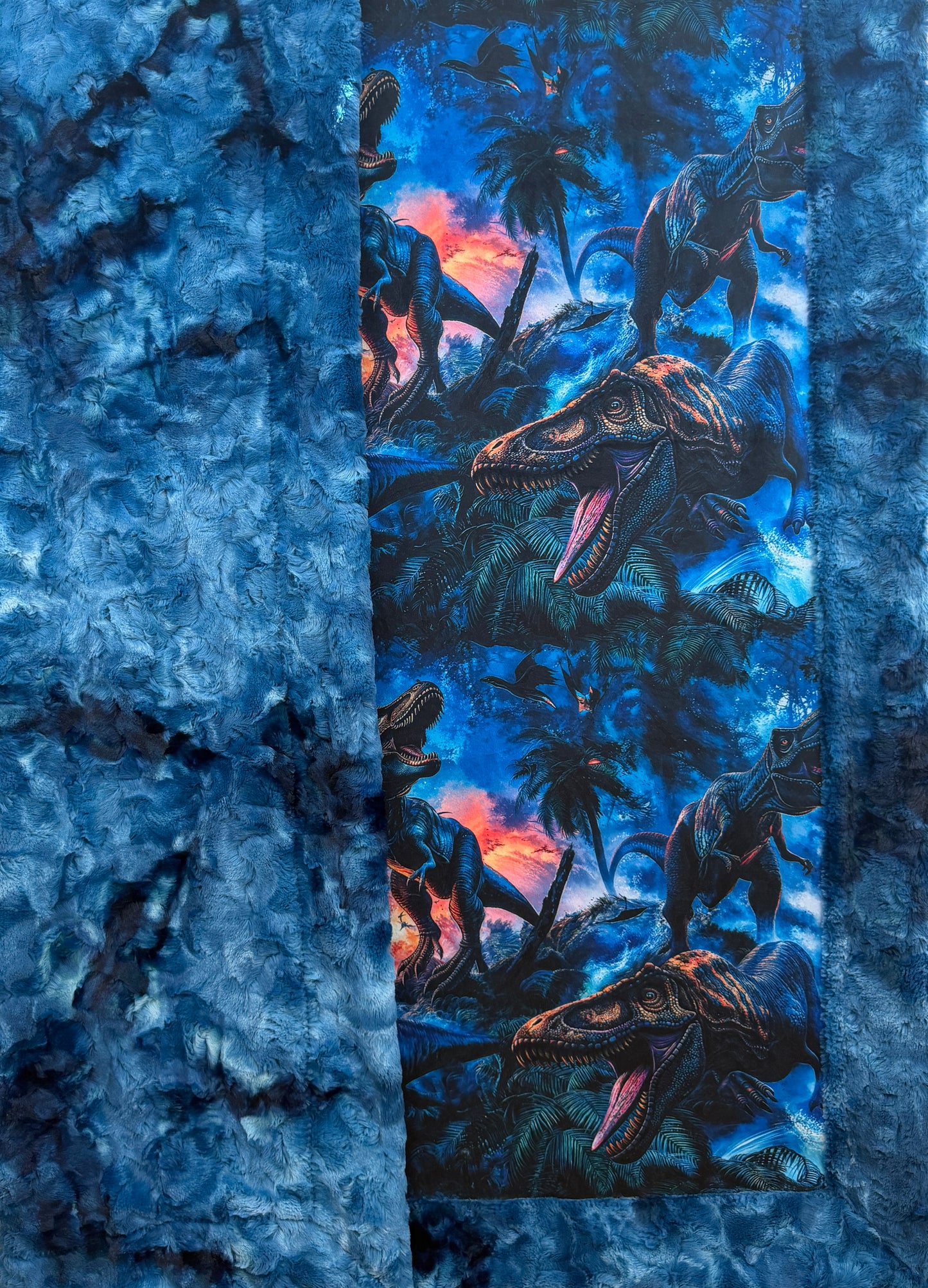 Dinosaurs on Pacific Blue Luxe Large Minky Blanket 55x79