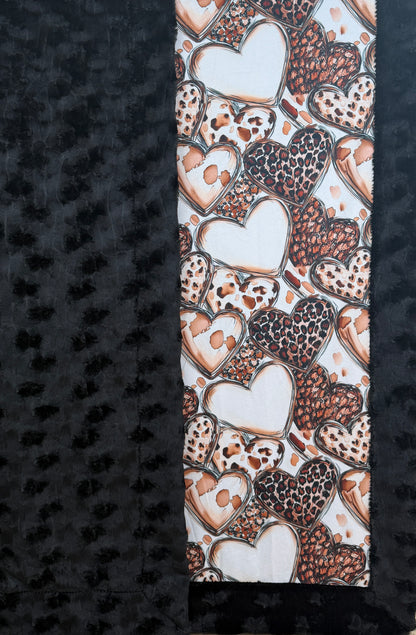 Leopard Hearts on Black Luxe Large Minky Blanket 55x79