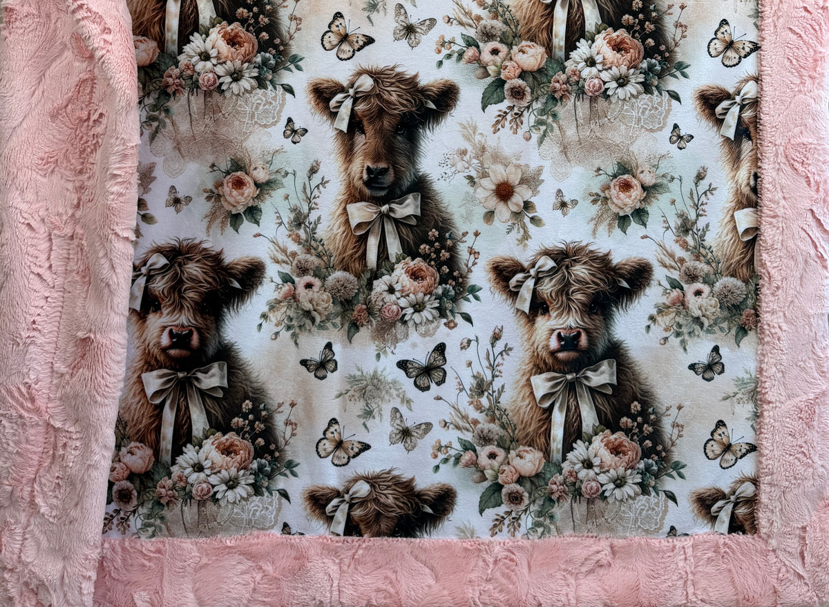 Baby Highland Cow on Shell Luxe 33x42 Baby Size with Pillowcase
