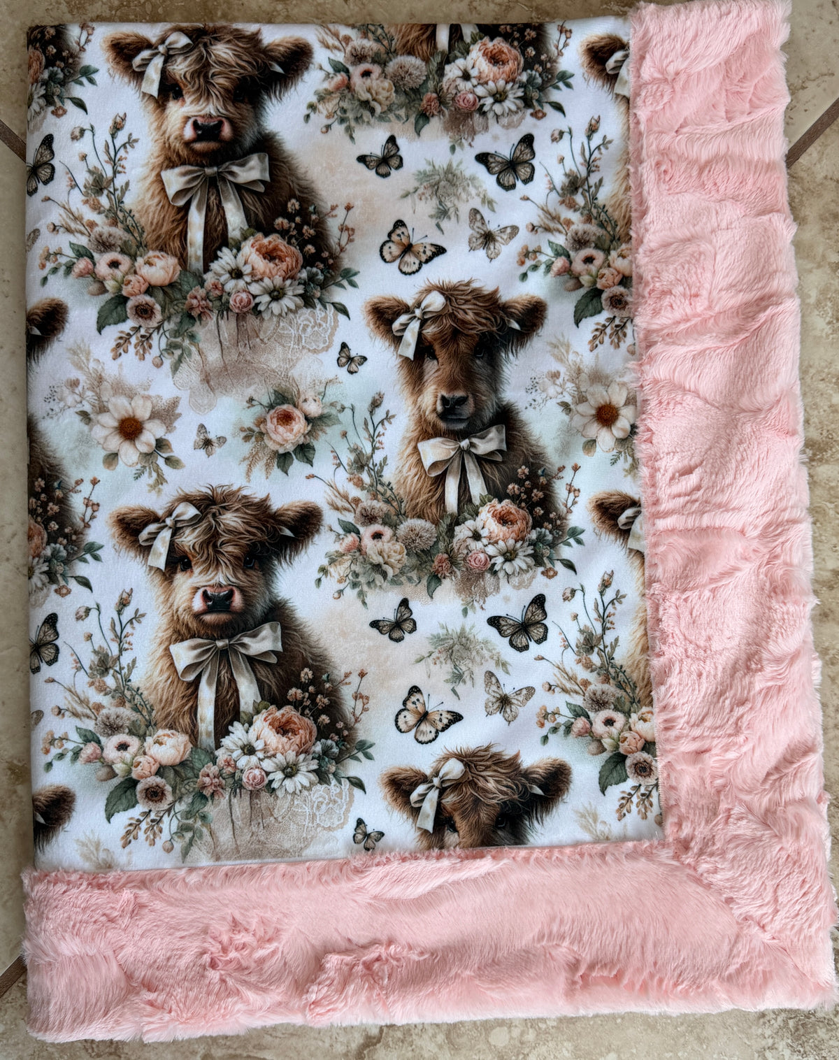 Baby Highland Cow on Shell Luxe 33x42 Baby Size with Pillowcase