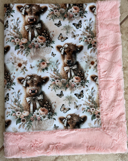Baby Highland Cow on Shell Luxe 33x42 Baby Size with Pillowcase
