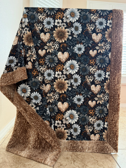 Hearts on Fawn Luxe Large 55x79 Minky Blanket