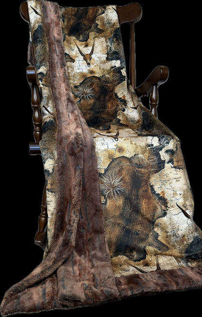 Rustic Skulls on Rusty Copper Luxe Large 56x79 Minky Blanket