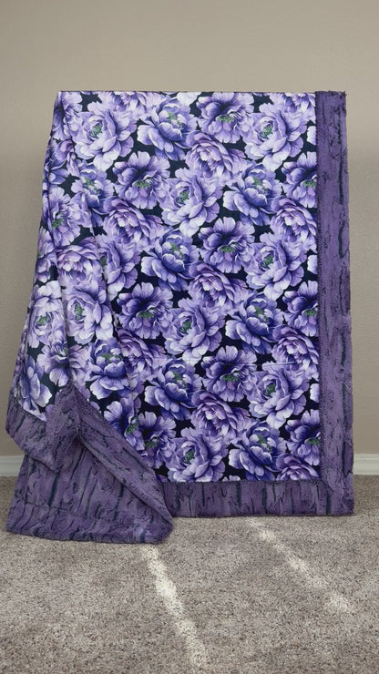 Purple Flowers on Jewel Luxe Large 55x79 Minky Blanket