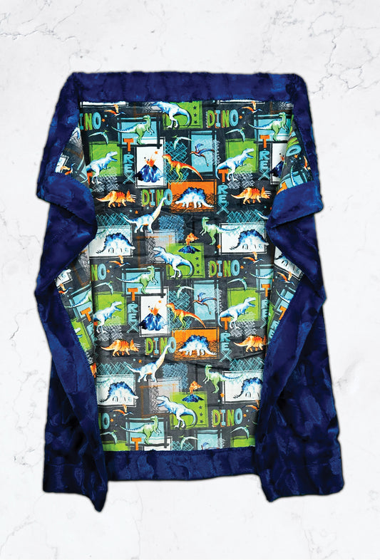 T-Rex Graphite on Royal Blue Hide Plush Minky Toddler Blanket - Durable and Cozy - 45x55