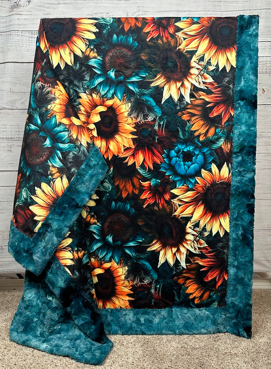 Sunflowers on Galaxy Luxe 55x79 Large Minky Blanket
