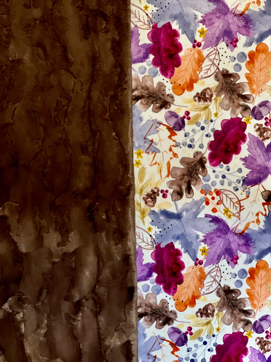 Autumn Leaves on Chocolate Luxe Minky Blanket - Fall-themed Design - 52x66