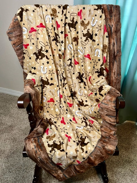 Cowboy Buckaroo on Rusty Fox Copper & Brick Minky Blanket - Soft and Cozy Texture - 53x65