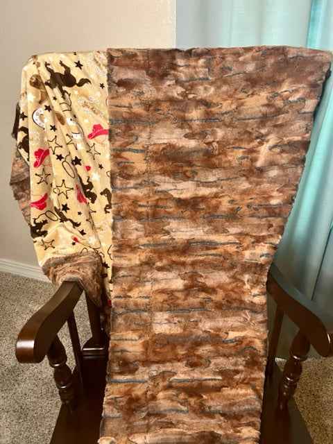Cowboy Buckaroo on Rusty Fox Copper & Brick Minky Blanket - Rustic Comfort - 53x65